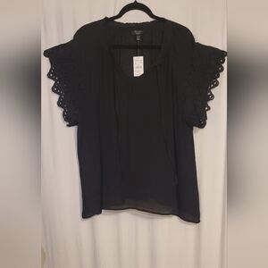MacKenzie & James Black Eyelet Sleeve Blouse 2X